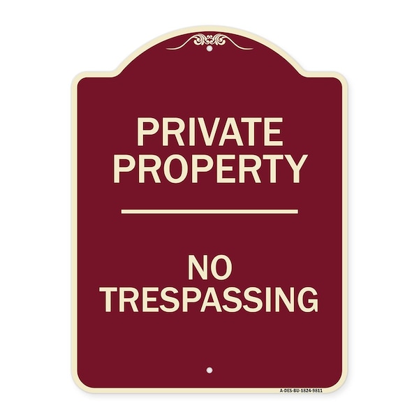 Signmission Designer Series Sign-No Trespassing, Burgungy Heavy-Gauge Aluminum, 24" H, BU-1824-9811 A-DES-BU-1824-9811 - main